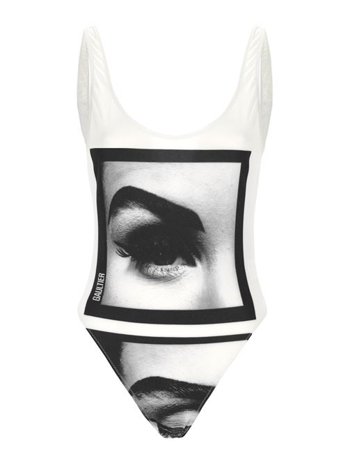 Black and White swimsuit with white eyes and lips print. JEAN PAUL GAULTIER | 24/30-F-MB019J5520100